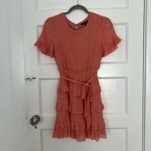salmon colored mini ruffle dress